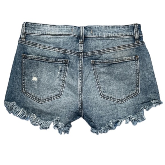 EUC Eunina High Rise Cut Off Shortie Raw Hem Fringed Stars Patches Micro Mini - Picture 2 of 7